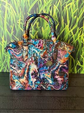 Brahmin Euphoria Duxbury Satchel Animal Colorful Print Leather NWT